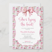 Invitation Pink Bow She's Tying the Knot Fête des mariées (Devant)