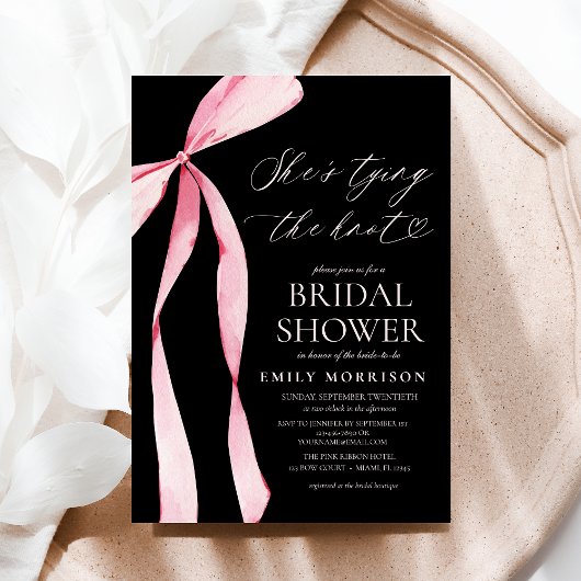Invitation Pink Bow She's Tying the Knot Fête des mariées