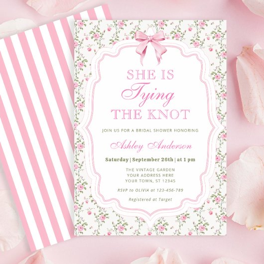 Invitation Pink Bow She's Tying the Knot Fête des mariées