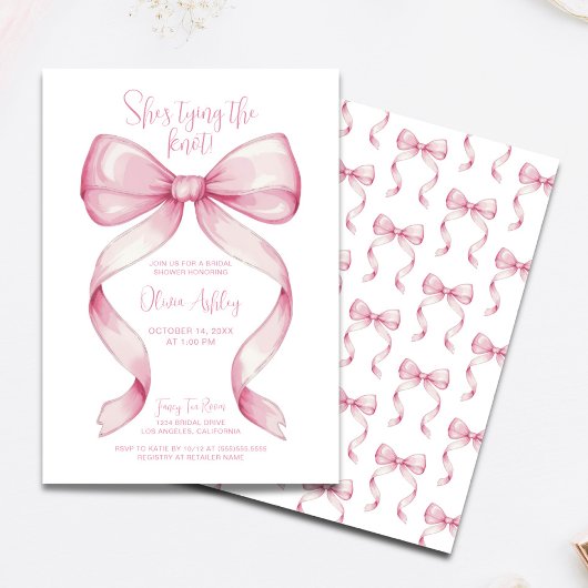 Invitation Pink Bow She's Tying the Knot Fête des mariées