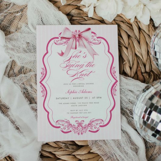 Invitation Pink Bow She's Tying the Knot Fête des mariées
