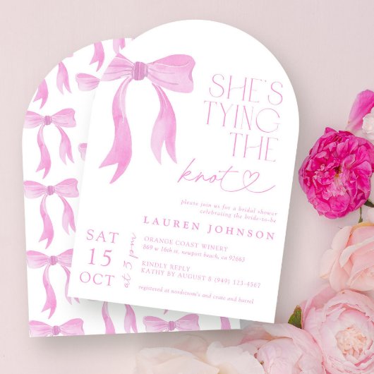 Invitation Pink Bow She's Tying the Knot Fête des mariées