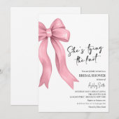 Invitation Pink Bow She's Tying the Knot Fête des mariées (Devant / Derrière)