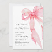 Invitation Pink Bow She's Tying Up Her Twenties 30th Birthday (Devant)