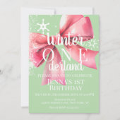 Invitation Pink Bow Snowflake Snow Script First Birthday  (Devant)