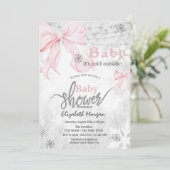 Invitation Pink Bow Snowflakes String Lights Baby Shower (Debout devant)