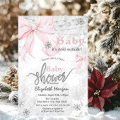Invitation Pink Bow Snowflakes String Lights Baby Shower