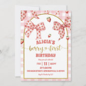 Invitation Pink Bow strawberry berry first birthday (Devant)