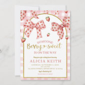 Invitation Pink Bow strawberry berry sweet baby shower (Devant)