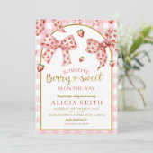 Invitation Pink Bow strawberry berry sweet baby shower (Debout devant)