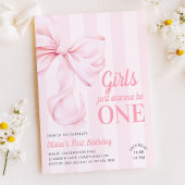 Invitation Pink Bow Stripes First Birthday