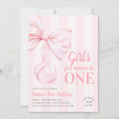 Invitation Pink Bow Stripes First Birthday (Devant)