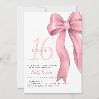 Invitation Pink Bow Sweet 16 Birthday