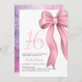 Invitation Pink Bow Sweet 16 Birthday (Devant / Derrière)
