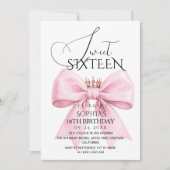 Invitation Pink Bow Sweet 16 Birthday Party (Devant)