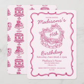 Invitation Pink Bow Sweet 16 Coeur Coquette gâteau Anniversai (Devant / Derrière)