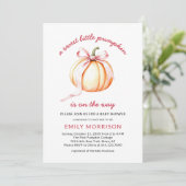 Invitation Pink Bow Sweet Little Citrouille Baby shower fille (Debout devant)