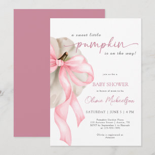 Invitation Pink Bow Sweet Petit Citrouille Baby shower Coquet
