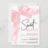 Invitation Pink Bow Sweet Sixteen 16th Birthday (Devant)
