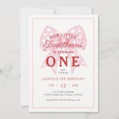 Invitation Pink Bow Sweetheart Est Une Fille 1er Anniversaire (Devant)