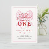 Invitation Pink Bow Sweetheart Est Une Fille 1er Anniversaire (Debout devant)