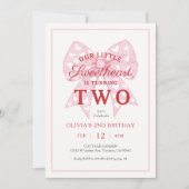 Invitation Pink Bow Sweetheart est une fille 2e anniversaire (Devant)