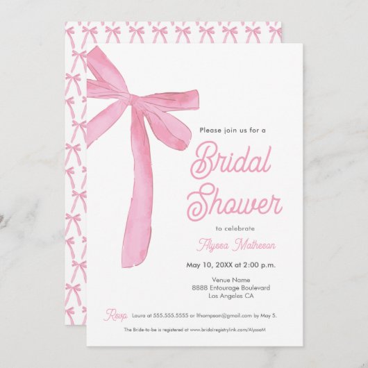 Invitation Pink Bow thème nuptiale douche personnalisable (Devant / Derrière)