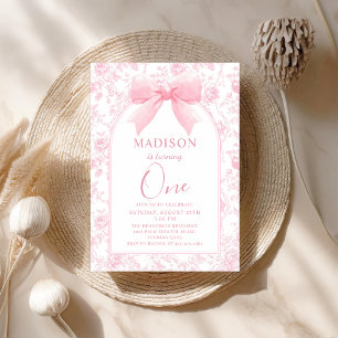 Invitation Pink Bow Toile Chinoiserie 1er anniversaire Invita