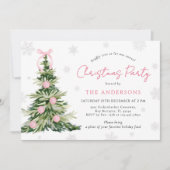 Invitation Pink Bow Traditional Tree Christmas Party (Devant)