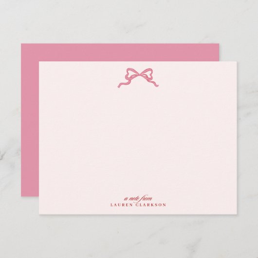 Invitation Pink Bow Valentine’s Day Note Card (Devant / Derrière)