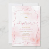 Invitation Pink Bow Watercolor Girl Christening Baptême (Devant)