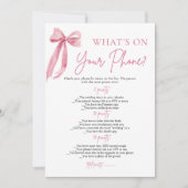 Invitation Pink Bow What's On Your Phone Fête des mariées Gam (Devant)