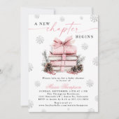 Invitation Pink Bow Winter Baby Shower A New Chapter Begins (Devant)