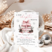 Invitation Pink Bow Winter Baby Shower A New Chapter Begins