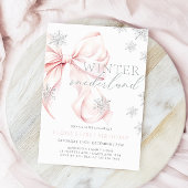 Invitation Pink Bow Winter Onederland Parties scintillant 1er