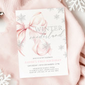 Invitation Pink Bow Winter Onederland Parties scintillant 1er