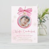 Invitation Pink Bow Winter Onederland Premier anniversaire (Debout devant)