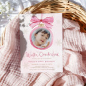 Invitation Pink Bow Winter Onederland Premier anniversaire