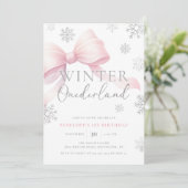 Invitation Pink Bow Winter Onederland Snowflake 1er anniversa (Debout devant)