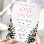 Invitation Pink Bow Winter Onerderland Girl 1er anniversaire