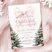 Invitation Pink Bow Winter Onerderland Girl 1er anniversaire