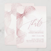 Invitation Pink Bow Winter Thirty Birthday Girl Party (Devant / Derrière)