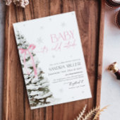 Invitation Pink Bow Winter Wonderland Girl Baby Shower
