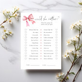 Invitation PInk Bow Would She Rather Bridal Shower Game Card