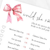 Invitation PInk Bow Would She Rather Bridal Shower Game Card