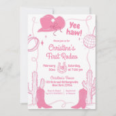 Invitation Pink Bow Yeehaw Disco Cowgirl Premier Rodéo Annive (Devant)