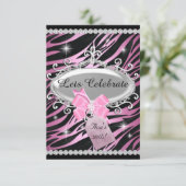 Invitation Pink Bow Zebra Imprimer 30e anniversaire (Debout devant)