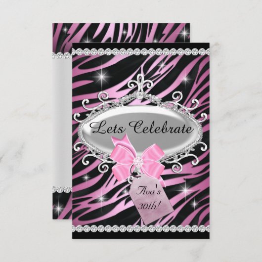Invitation Pink Bow Zebra Imprimer 30e anniversaire (Devant / Derrière)
