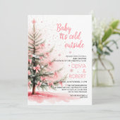 Invitation Pink Bows and Christmas Tree Baby Shower (Debout devant)
