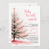 Invitation Pink Bows and Christmas Tree Baby Shower (Devant / Derrière)